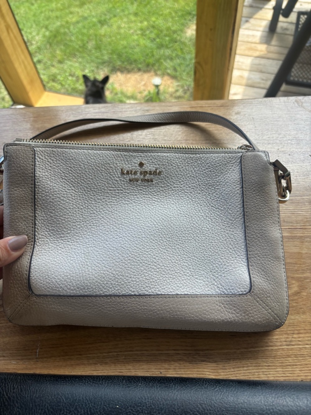 kate spade Cream and Taupe Pebbled Leather Crossbody Bag